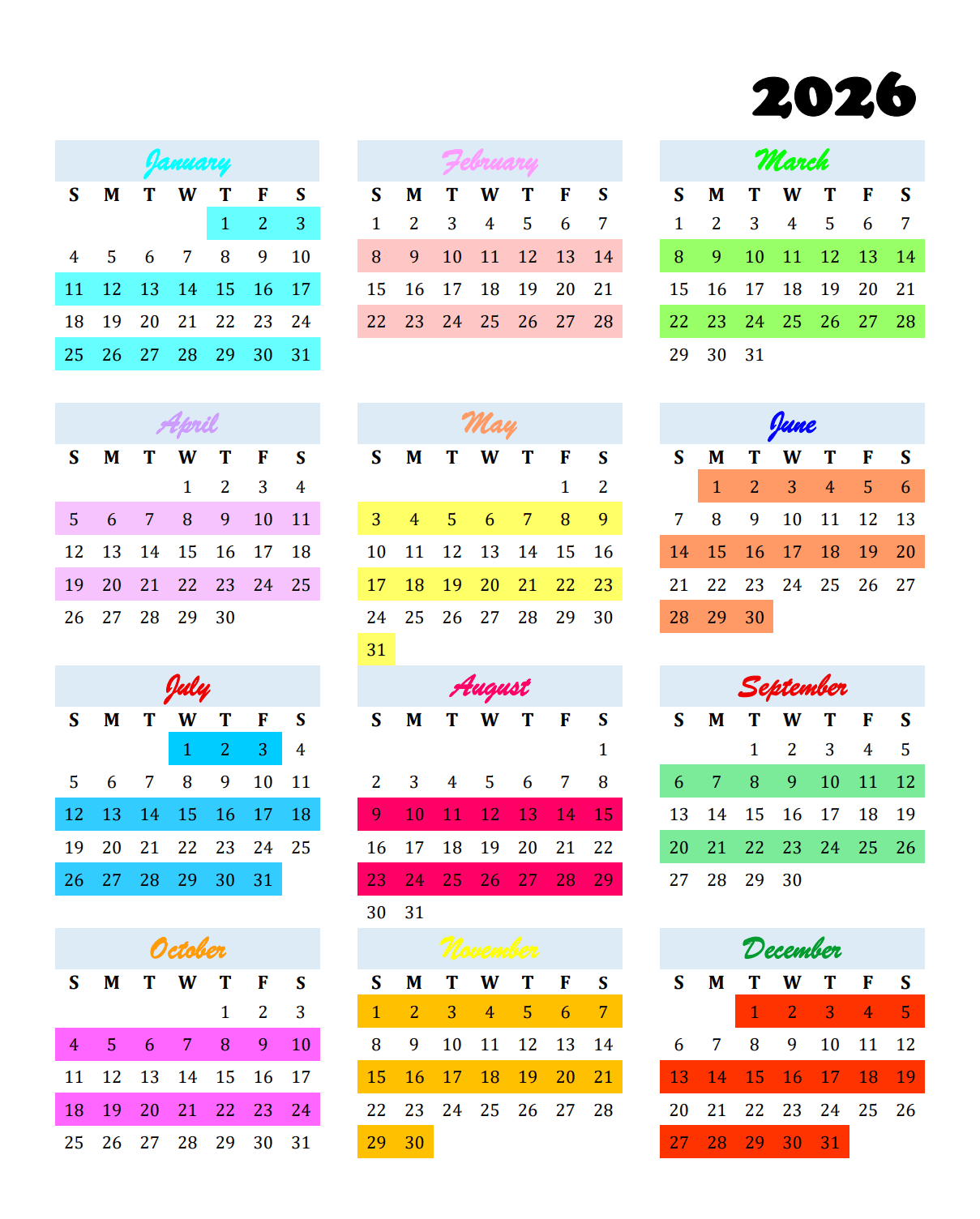 2026 Pickup Calendar